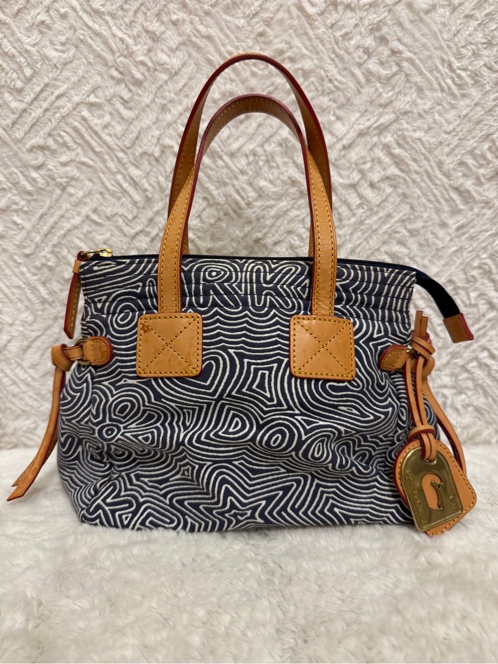 Dooney & Bourke Black and Tan Patterned Canvas Satchel